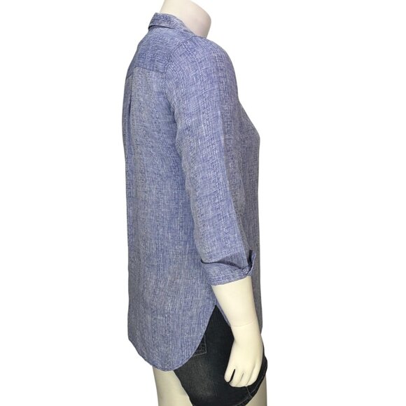 Chicos Womens No Iron Linen Tunic Shirttail High Low 3/4 Sleeve Blue Size 1 | M - Picture 6 of 13